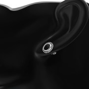 Medium Oval Black Onyx Stud Silver Earrings, e335
